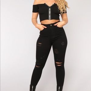 Black distressed jeans